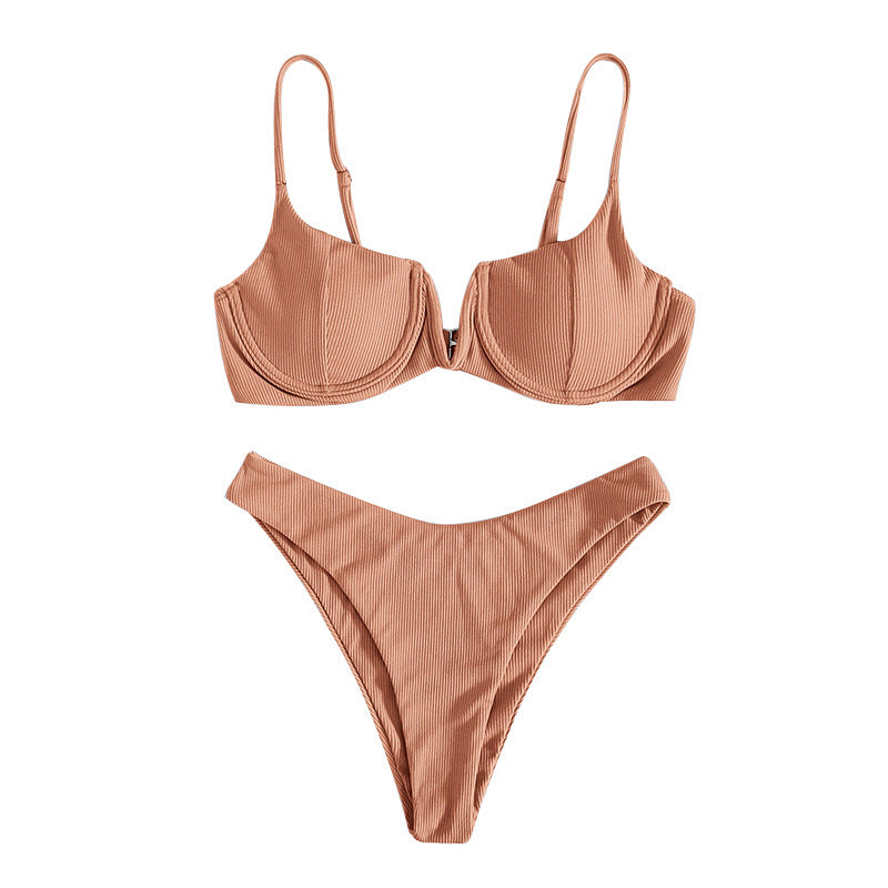 Damen Push-Up Bikini mit rippierter Textur und verstellbaren Trägern R&B