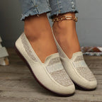 Damen bequeme Slipper aus atmungsaktivem Strickmaterial mit eleganter Zierstickerei R&B