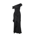 Damen bodenlanges Abendkleid mit asymmetrischem Schnitt und tiefem V-Ausschnitt R&B