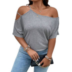 Damen lässiges Off-Shoulder T-Shirt mit modischen Trägerdetails R&B
