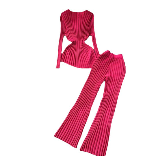 Damen modisches Strick-Loungewear-Set mit schmeichelnden Rippdetails R&B
