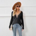 Damen Strickpullover mit V-Ausschnitt und romantischer Spitze R&B