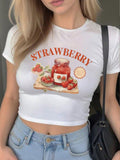 Damen Crop-Top mit kreativem Erdbeer-Design und figurbetontem Schnitt R&B