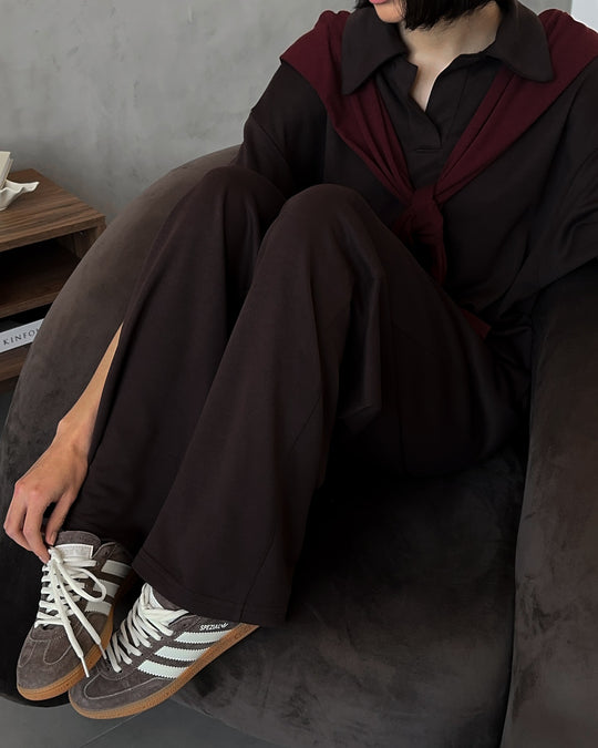 Damen elegantes Set mit übergroßem Kragen und weiten Hosen R&B