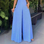 Damen Jumpsuit mit elegantem Schlüssel-Loch-Ausschnitt und weiter Beinweite R&B