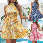 Damen Verspieltes Blumenkleid mit hohem Kragen und Rüschensaum R&B