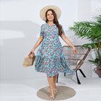 Damen Midikleid mit floralen Rüschendetails und elastischem Taillenbund R&B