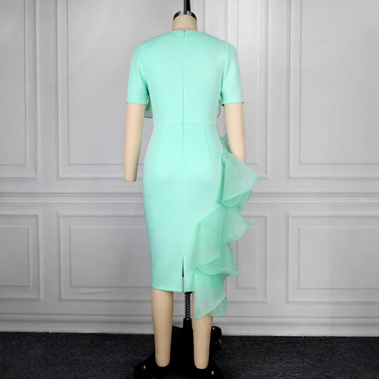 Damen figurbetontes Cocktailkleid mit elegantem Rüschendesign R&B