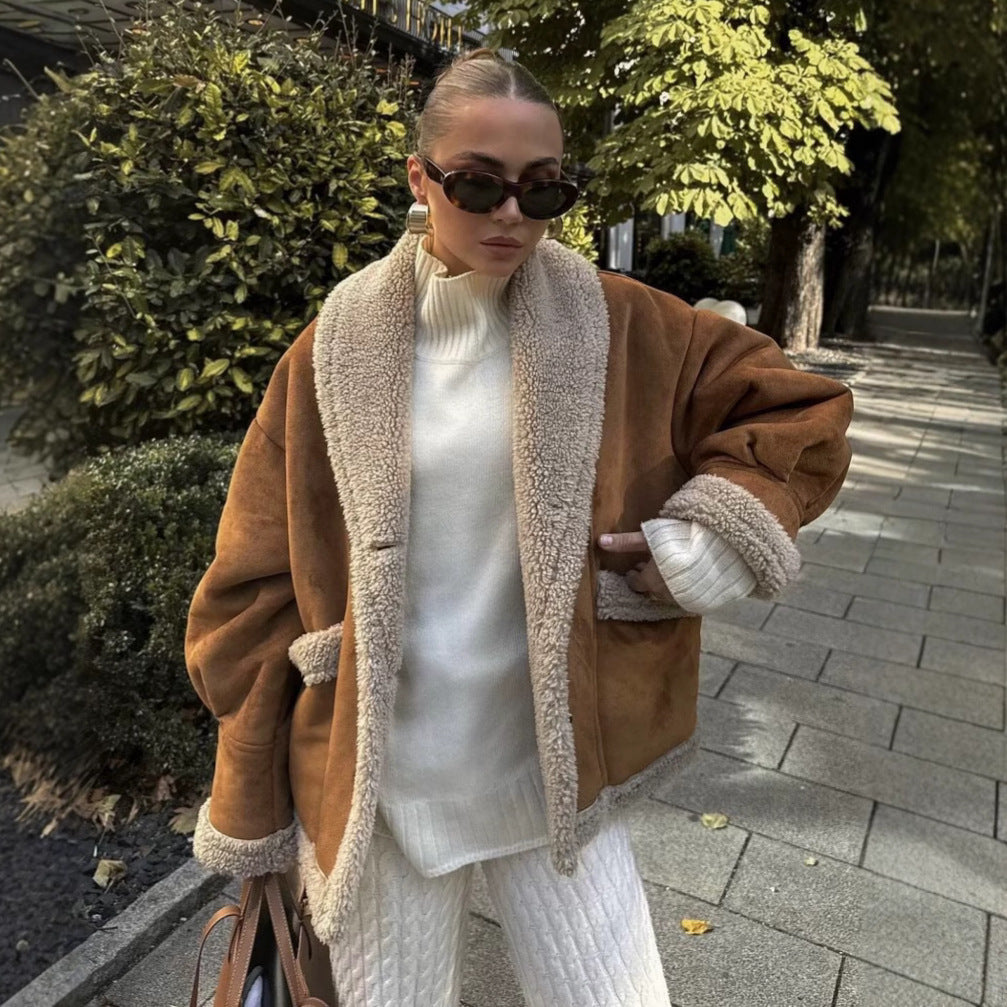 Damen kuscheliger Schnittjacke mit Teddyfelldetails R&B