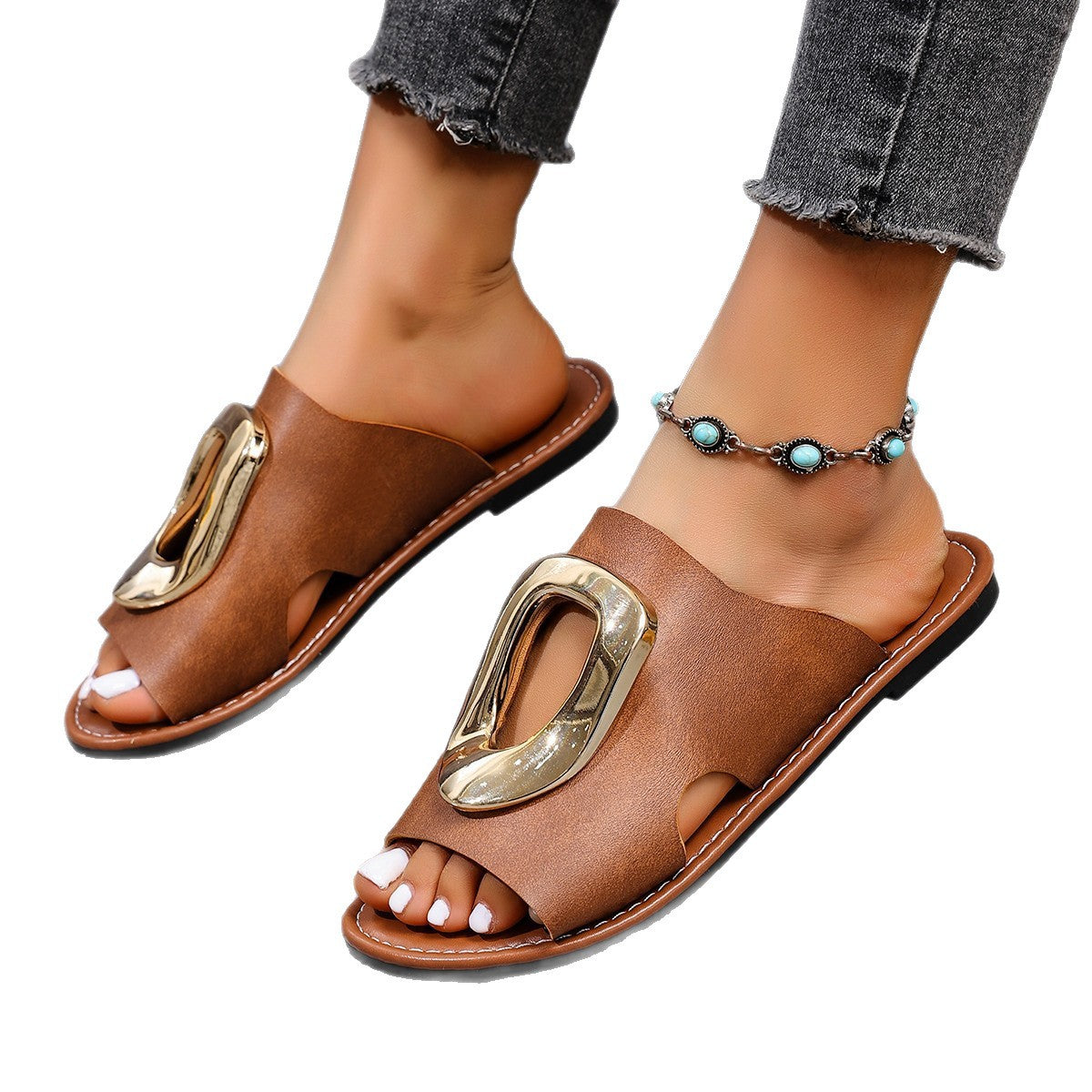 Damen modische Pantoletten mit eleganter Schnallen-Detail R&B