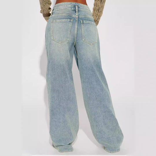 Damen Weit geschnittene Hochbundjeans mit modischem Schnitt und praktischen Taschen R&B
