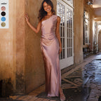 Damen Maxikleid mit asymmetrischem Design und elegantem Satin-Finish R&B