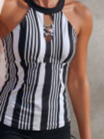 Damen Sportlicher Tankini mit modischem Streifenmuster