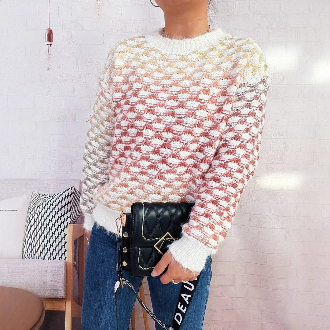Damen Modischer Strickpullover mit Karo-Muster R&B