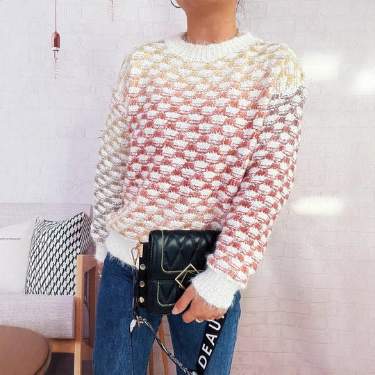 Damen Modischer Strickpullover mit Karo-Muster R&B