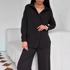 Damen lässige Bluse im Oversized-Stil mit Taschen
