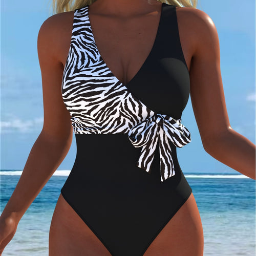 Damen Badeanzug mit modischem Wickel-Design und dekorativem Knoten R&B