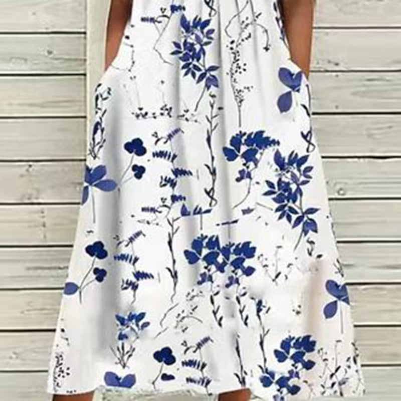 Damen Sommerliches Freizeitkleid mit Spitzenärmeln und originellem Blumendruck Heidi-Mode