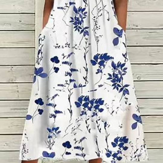 Damen Sommerliches Freizeitkleid mit Spitzenärmeln und originellem Blumendruck Heidi-Mode
