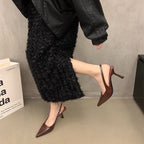 Damen Slingback-Pumps mit glänzender Oberfläche und komfortablem Absatz EB