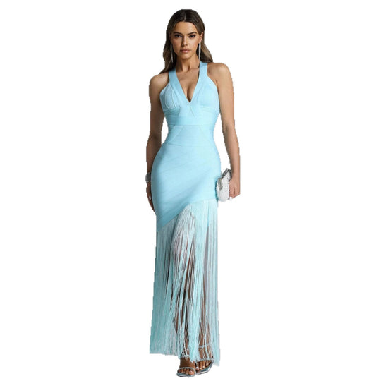 Damen Elegantes Minikleid mit raffinierten Fransen und tiefem V-Ausschnitt R&B