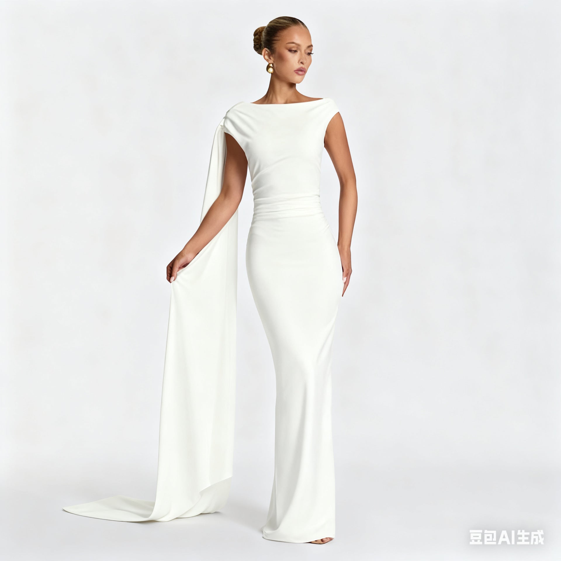 Damen Elegantes Langes Abendkleid mit Ein-Schulter-Design R&B