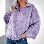 Damen Kuscheliger Fleece-Pullover mit hohem Kragen und Halb-Reißverschluss R&B