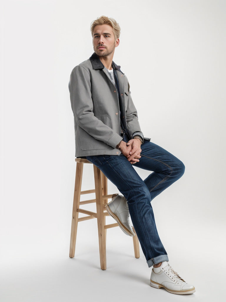 Herren lässige Baumwolljacke im Worker-Stil R&B