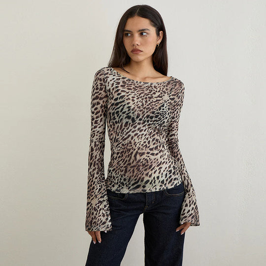 Damen Langarmshirt mit transparenten Tiermuster R&B