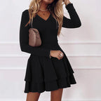Damen V-Ausschnitt Minikleid mit voluminösen Rüschensaum R&B