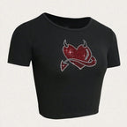 Damen Cropped T-Shirt mit kreativem Skelettdesign R&B