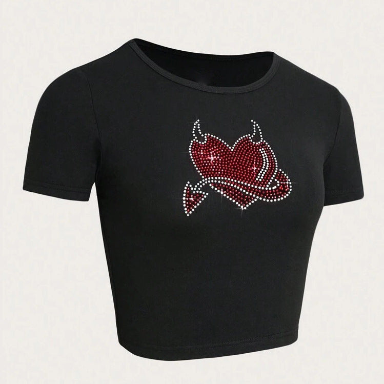 Damen Cropped T-Shirt mit kreativem Skelettdesign R&B