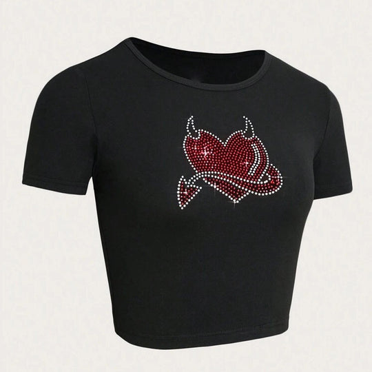 Damen Cropped T-Shirt mit kreativem Skelettdesign R&B