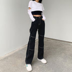 Damen weite Jeans mit modischen Kontrastnähten R&B