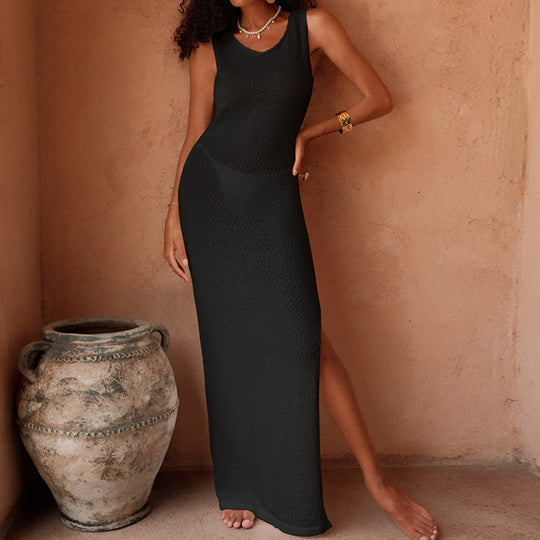 Damen Elegantes Maxikleid mit offenem Schulterdesign und hohem Schlitz R&B