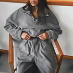Damen gemütlicher Fleece-Jogginganzug mit hohem Kragen und Kängurutaschen