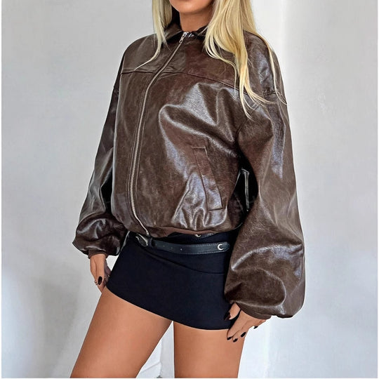 Damen Kunstleder Bomberjacke R&B