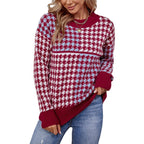 Damen kuscheliger Strickpullover mit trendigem Karomuster und weitem Schnitt