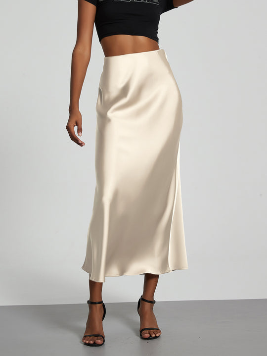 Damen Stilvolle Satin-Stretchrock mit hohem Bund und fließendem Schnitt R&B
