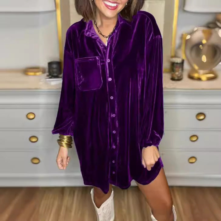 Damen Velours Hemdkleid R&B