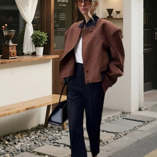 Damen modische cropped Jacke mit eleganten Knopfdetails R&B