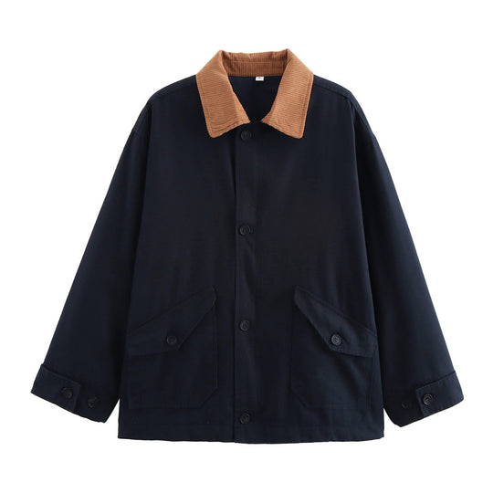 Damen Übergangsjacke mit kordelblauem Kragen und praktischen Taschen R&B