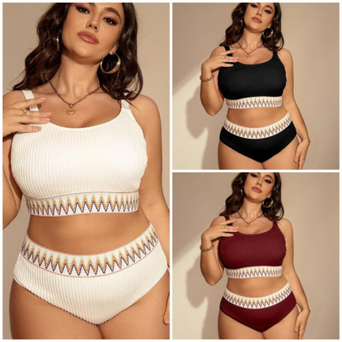 Damen Crop-Top Bikini-Set mit hohem Bund und dekorativem Muster R&B