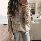 Damen lässiger Grobstrickpullover mit romantischem Zopfmuster R&B