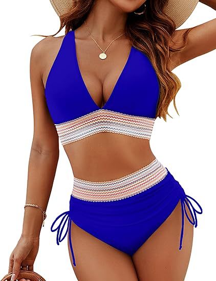 Damen Hochgeschnittener Bikini mit breitem elastischem Bund und dekorativen Zierdetails R&B