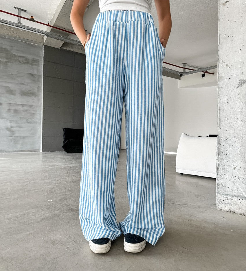 Damen Weite Streifenhose aus leichtem Materialien R&B