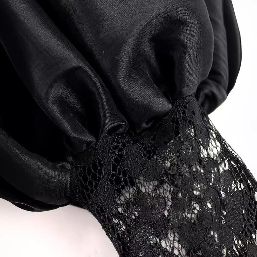 Damen Elegantes Abendkleid mit exquisitem Spitzenoberteil und dramatischen Puffärmeln R&B