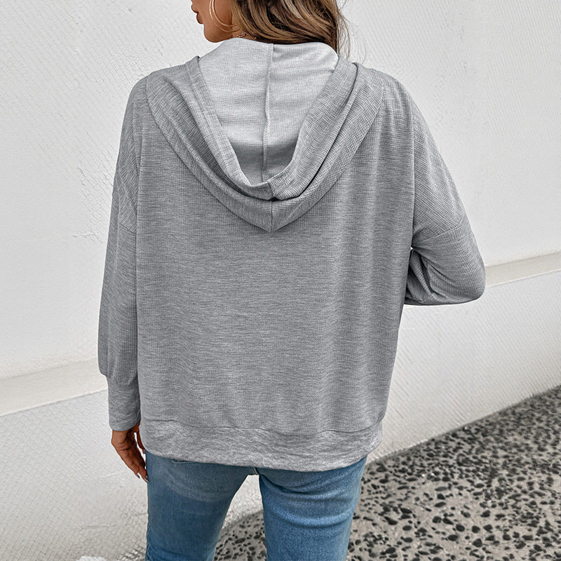 Damen Lässiger Kapuzenpullover mit Knopfleiste und praktischen Taschen R&B
