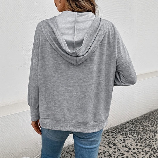Damen Lässiger Kapuzenpullover mit Knopfleiste und praktischen Taschen R&B