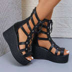 Damen Plateau Sandalen mit Schnürung R&B